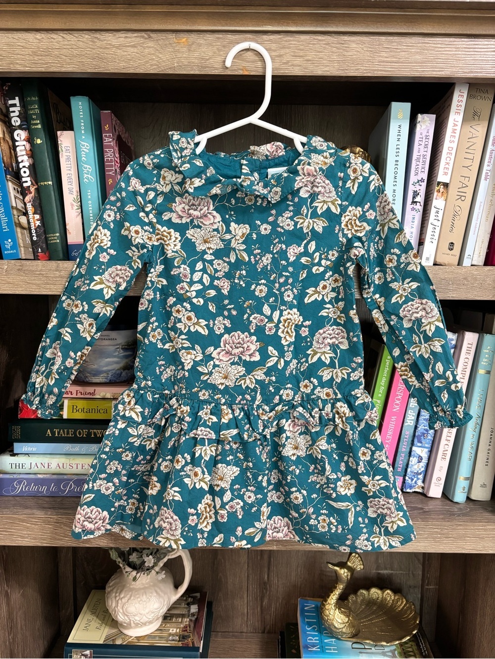 Edgehill Collection Teal Floral Long-Sleeve Girls Dress, 2T